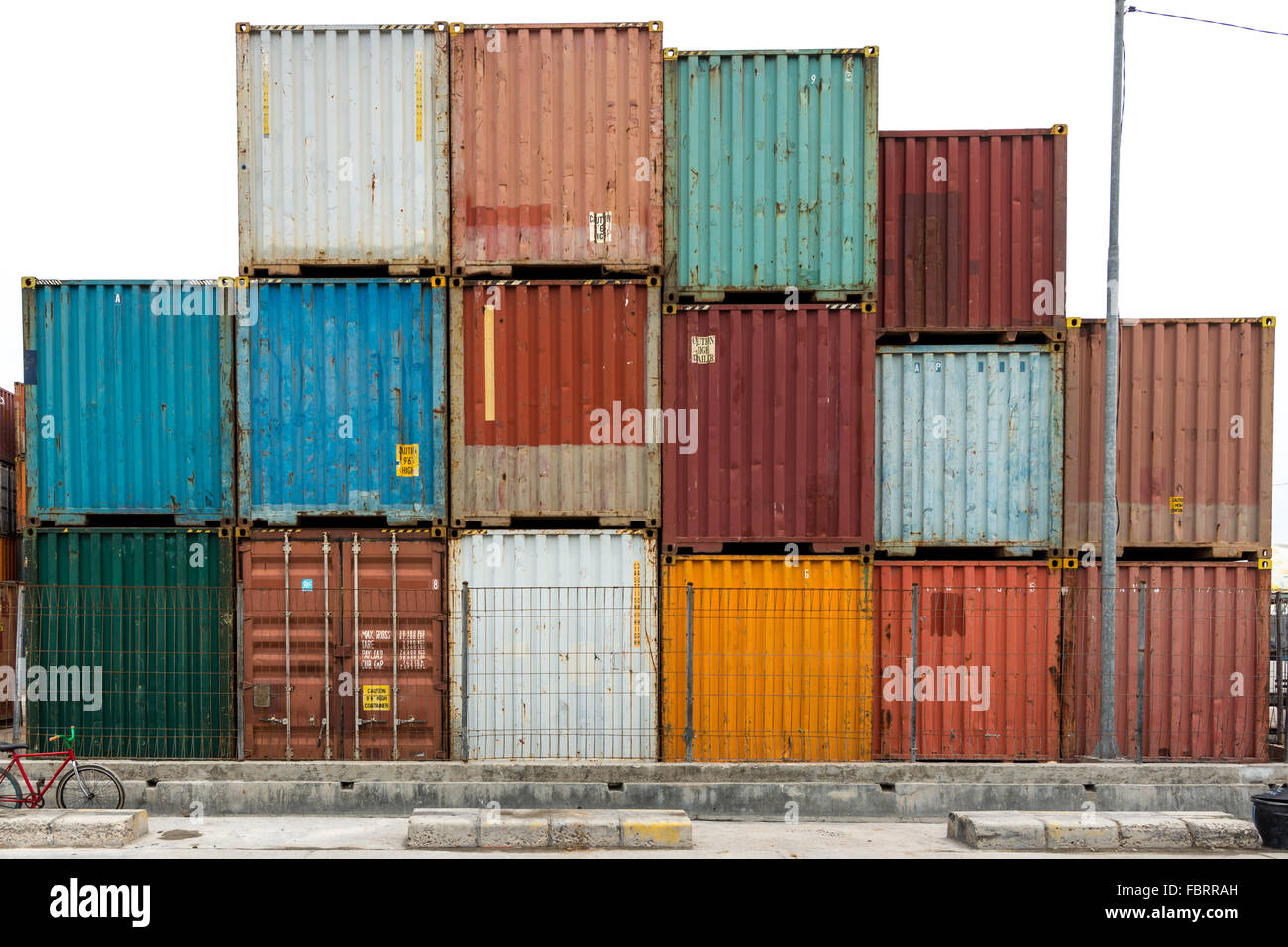 ISO shipping containers stacked up at Jakarta old harbour Stock Photo