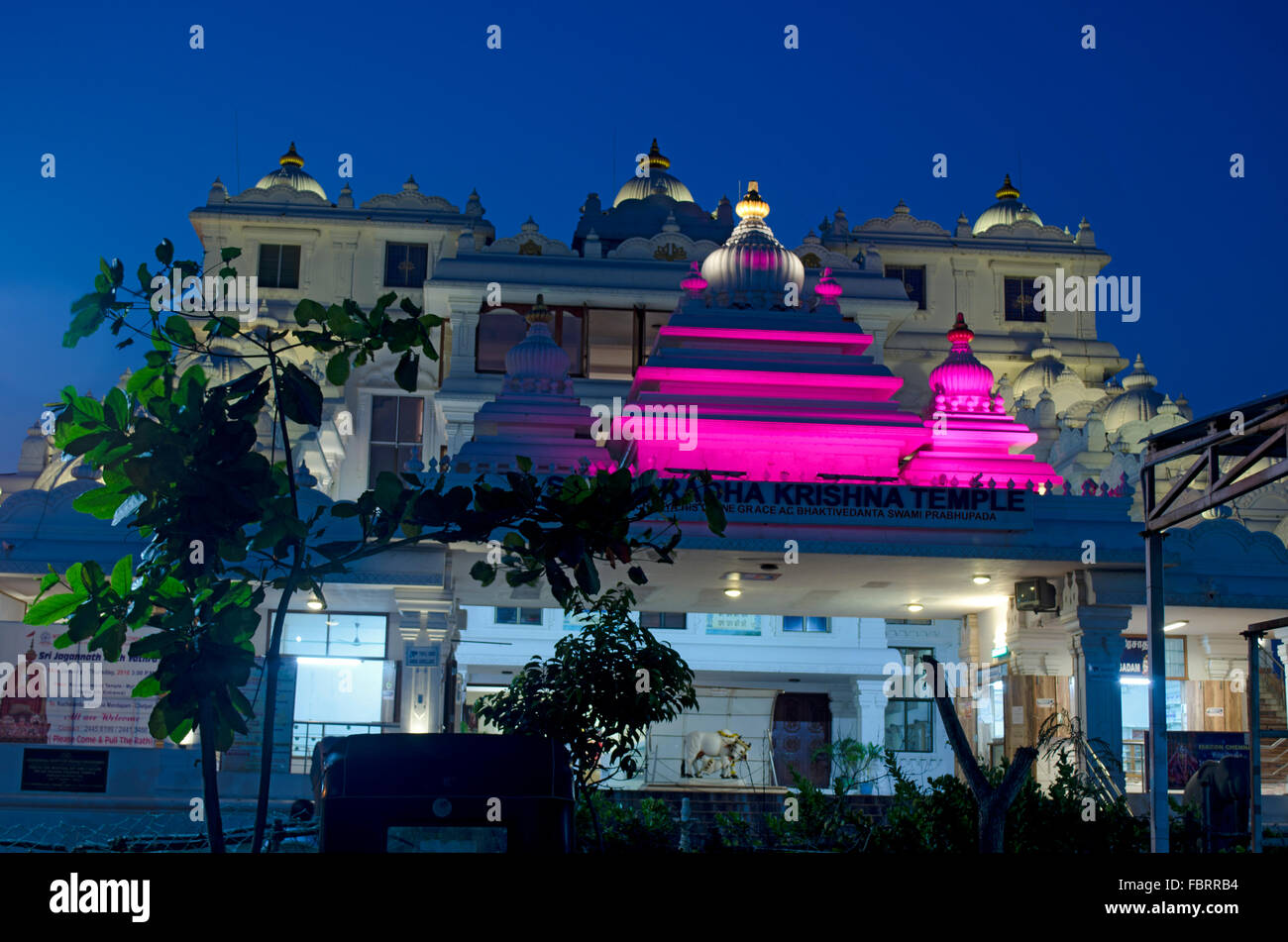 View of ISKCON Temple during night at Chennai, Tamil Nadu, India, Asia Stock Photo