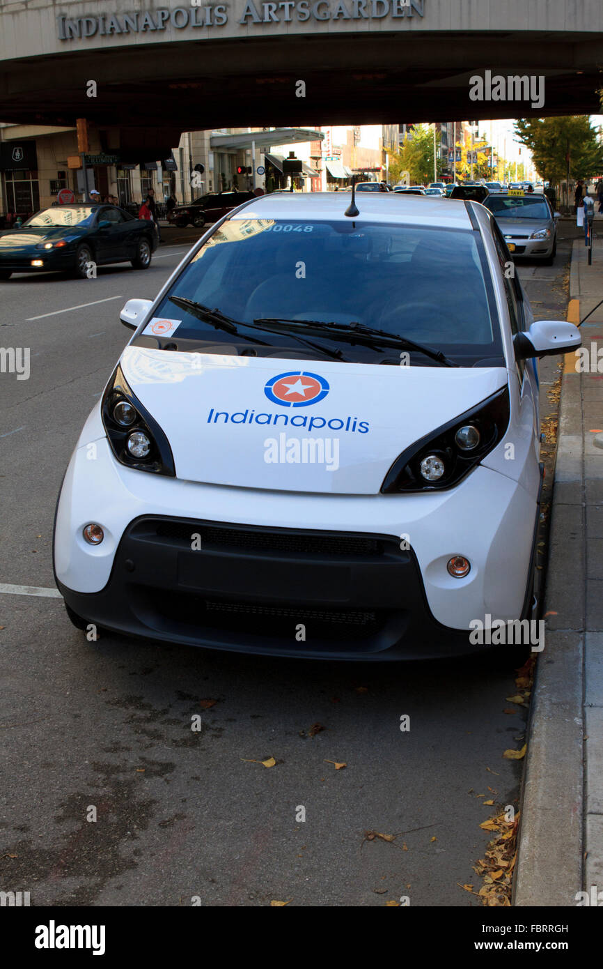 Blue Indy electric car available for public rental car in downtown