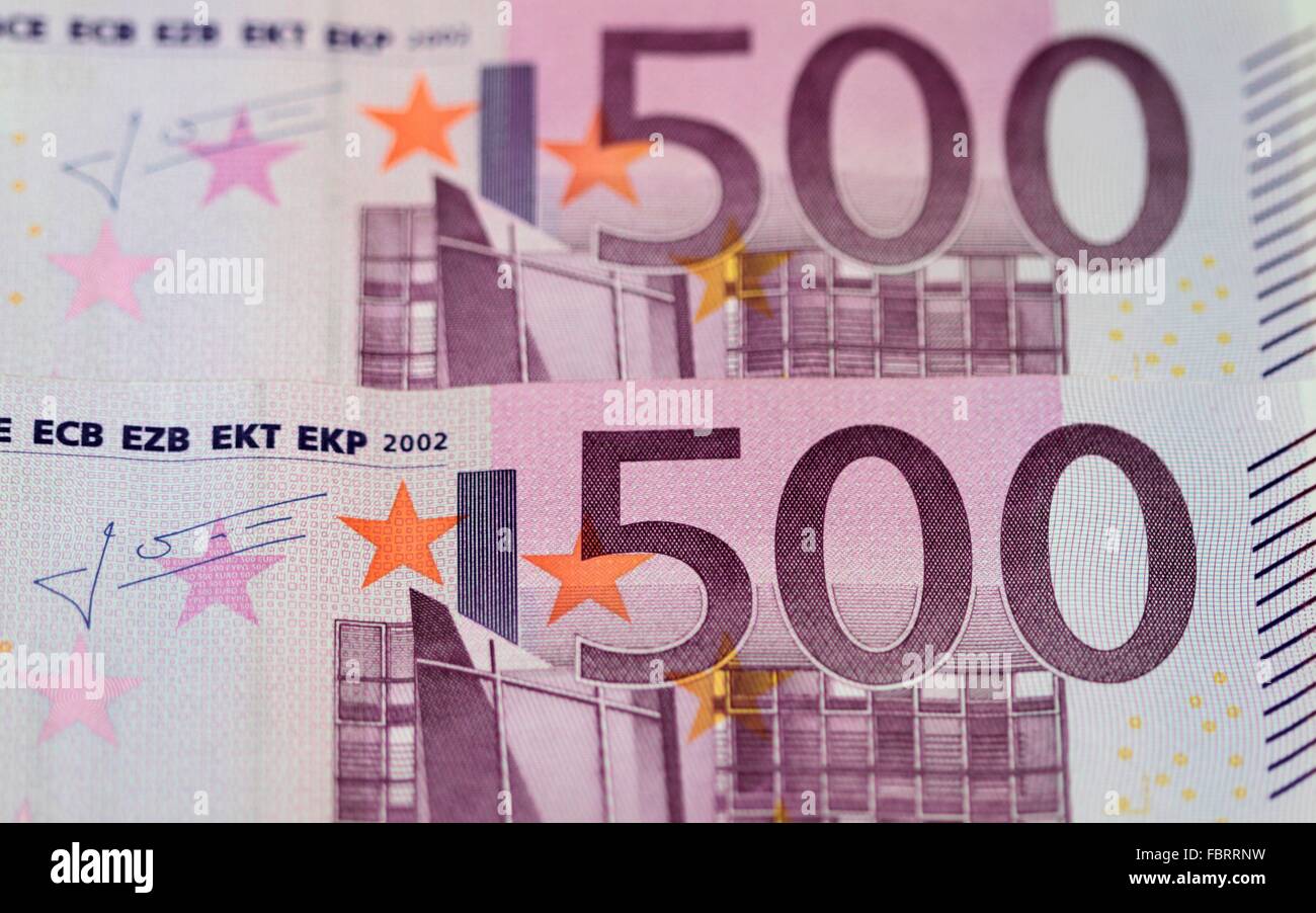 Close up of a 500 EUR banknote 13.01.2016 Stock Photo