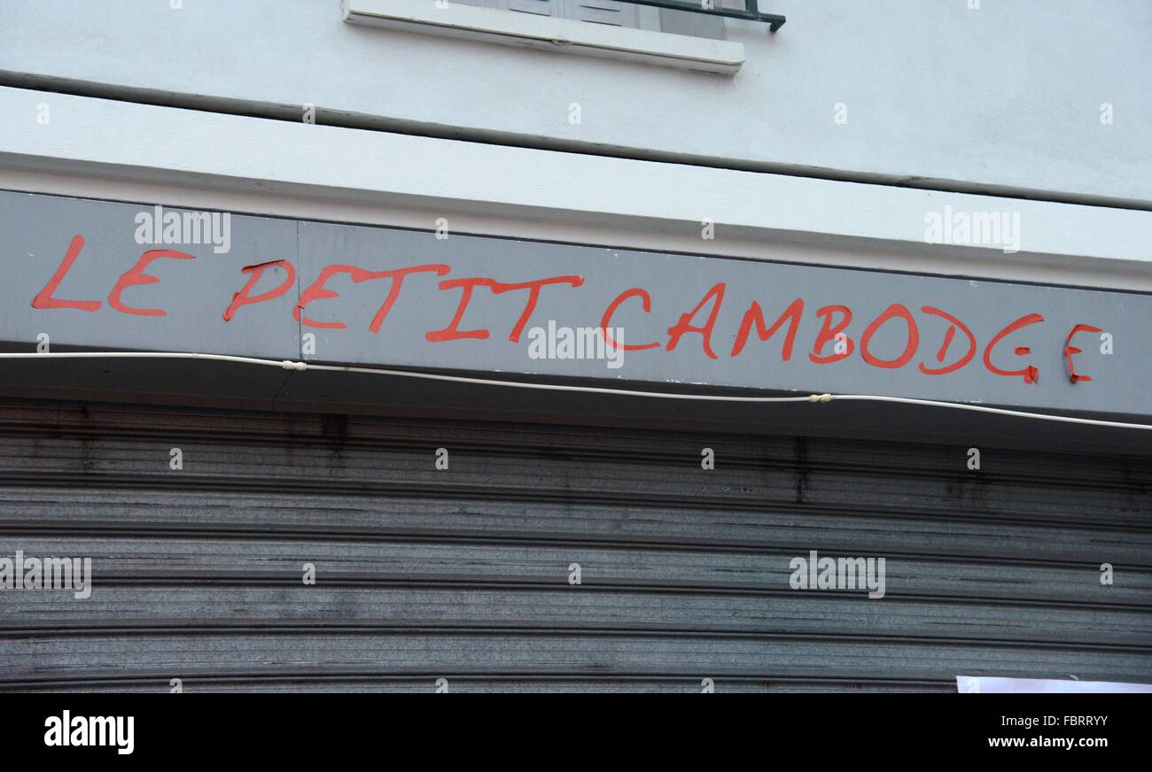 After the terror attacks of Paris : the restaurant 'Le Petit Cambodge', Paris, Dec. 12, 2015. Stock Photo