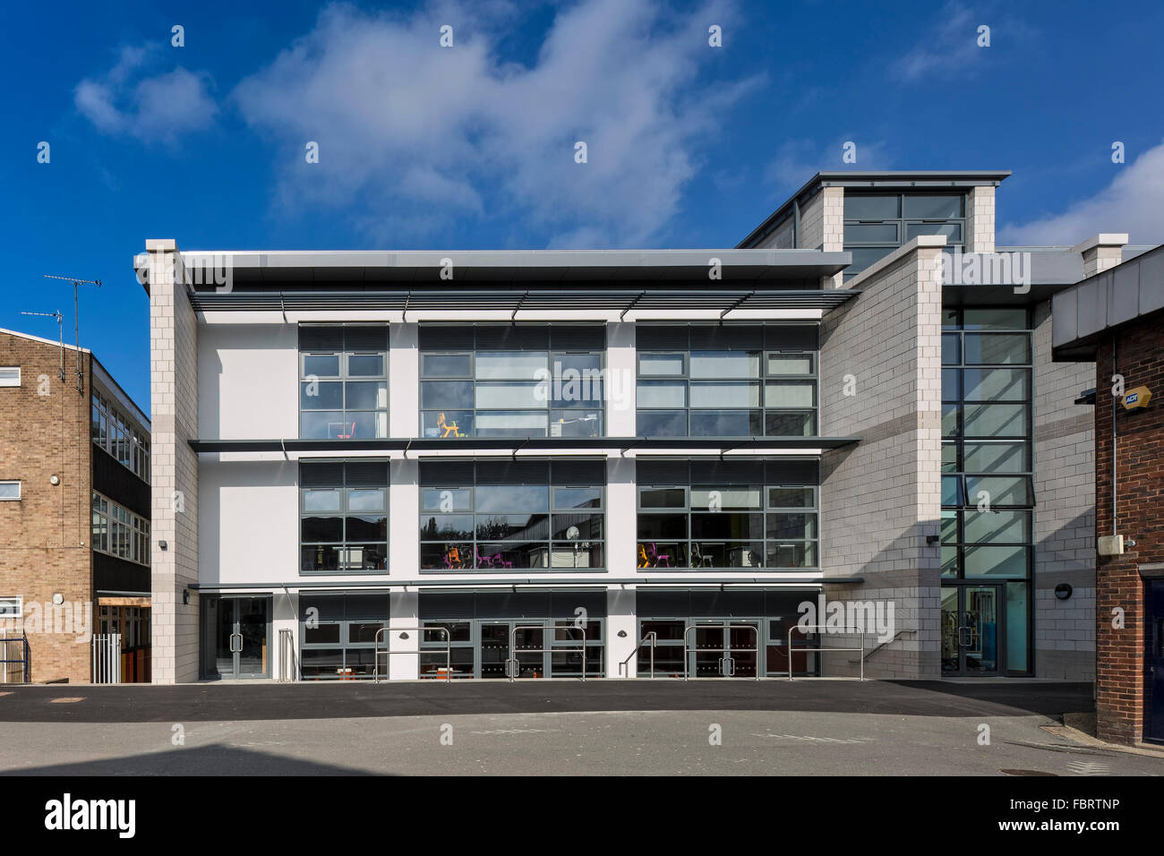 Elevation to playground. Colfe's School sixth form centre, London