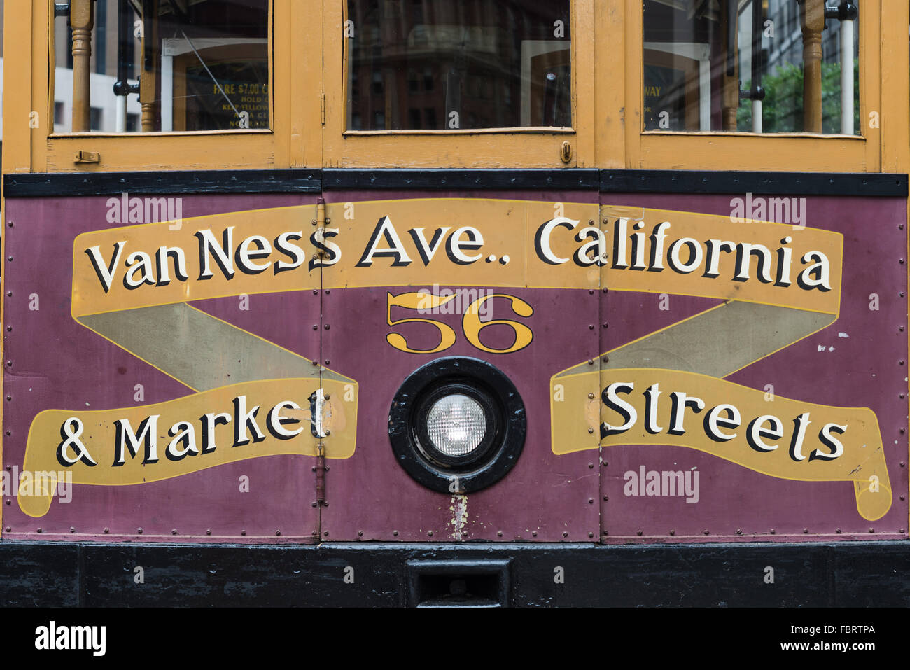 Front end of a San Francisco cable car on California Street and Van Ness Avenue line Stock Photo