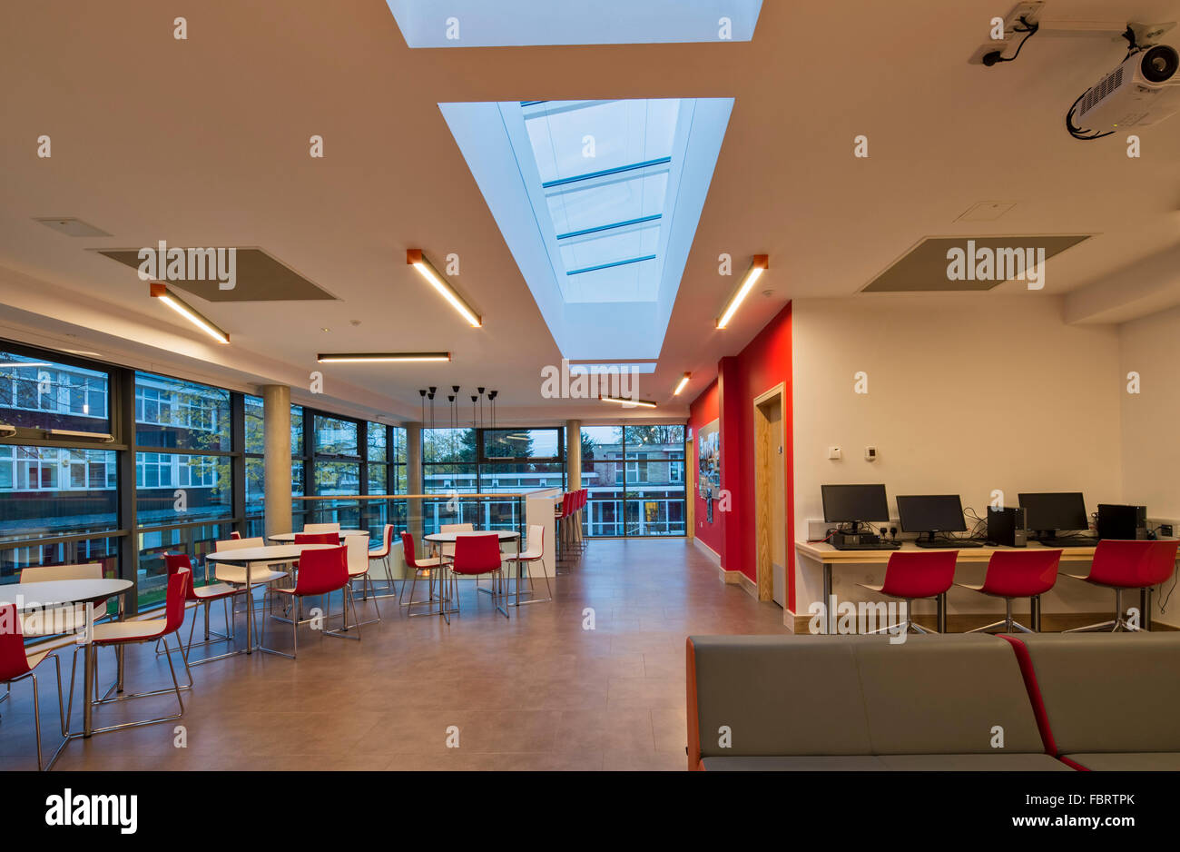 Colfes School in Greenwich. Sixth form common room upper level. Colfe