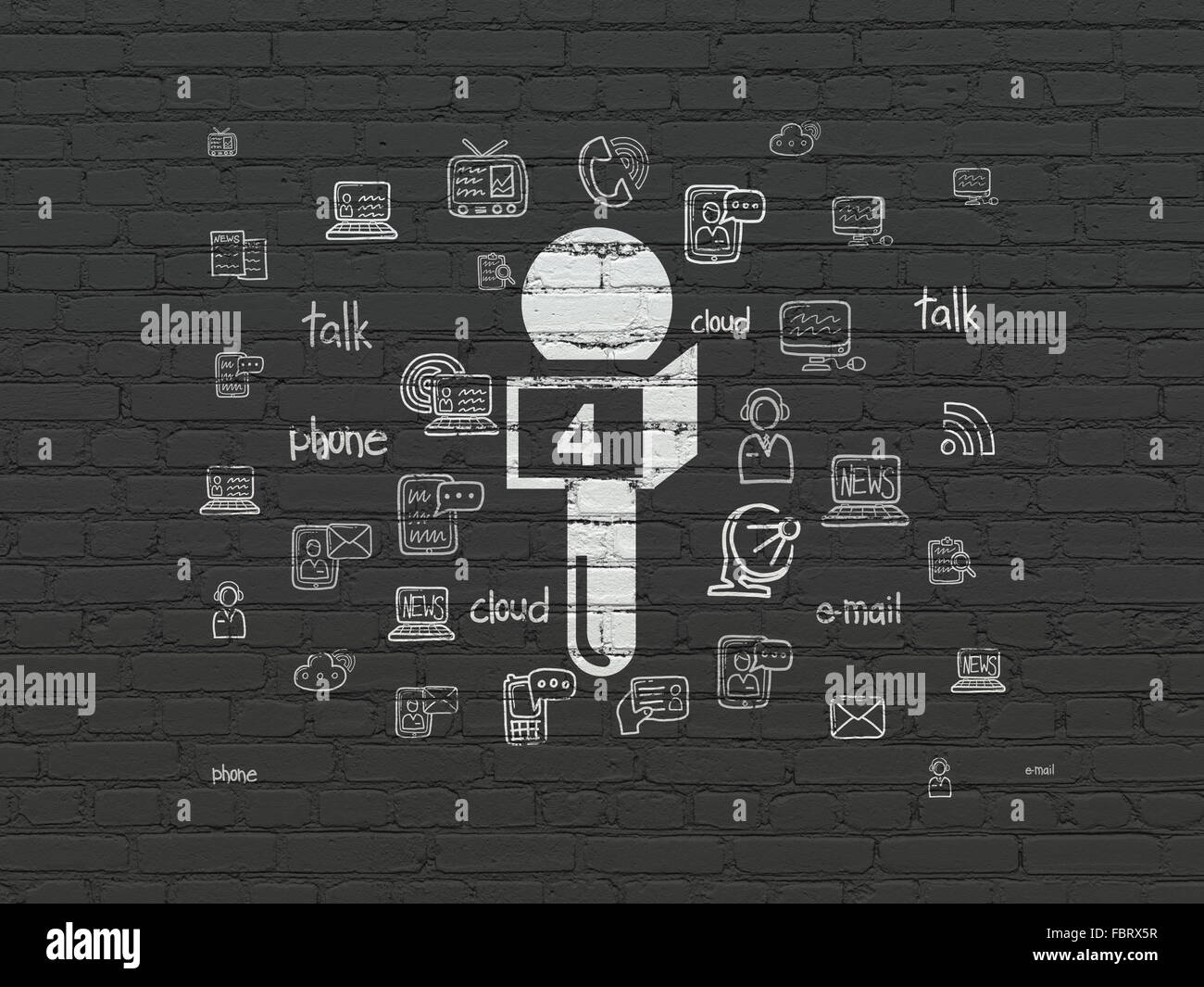 News concept: Microphone on wall background Stock Photo - Alamy