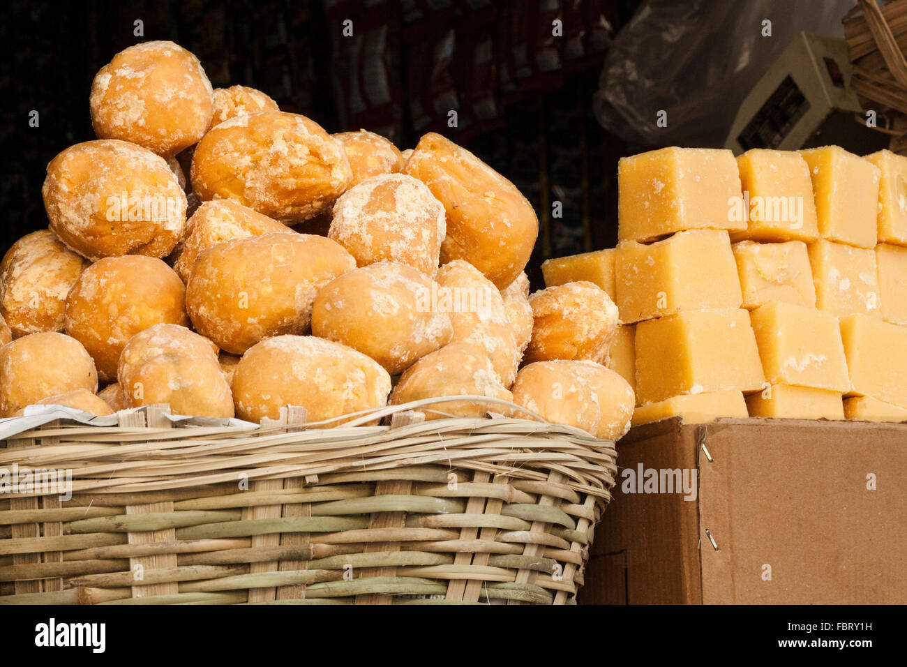 Raw unrefined sugar market place in South India Stock Photo Alamy