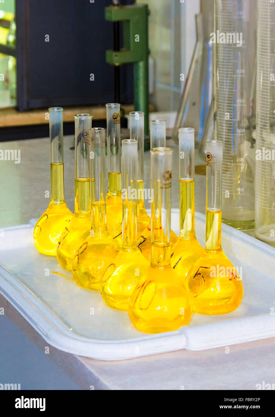 flasks with reagents in the test laboratory Stock Photo Alamy