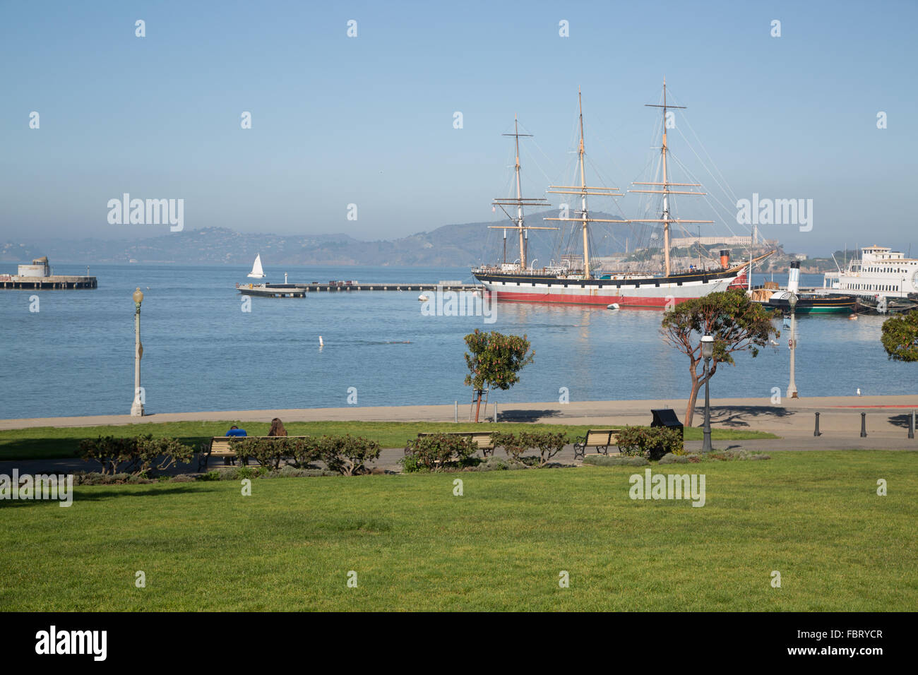 View of a ship in San Francisco's port. Stock Photo