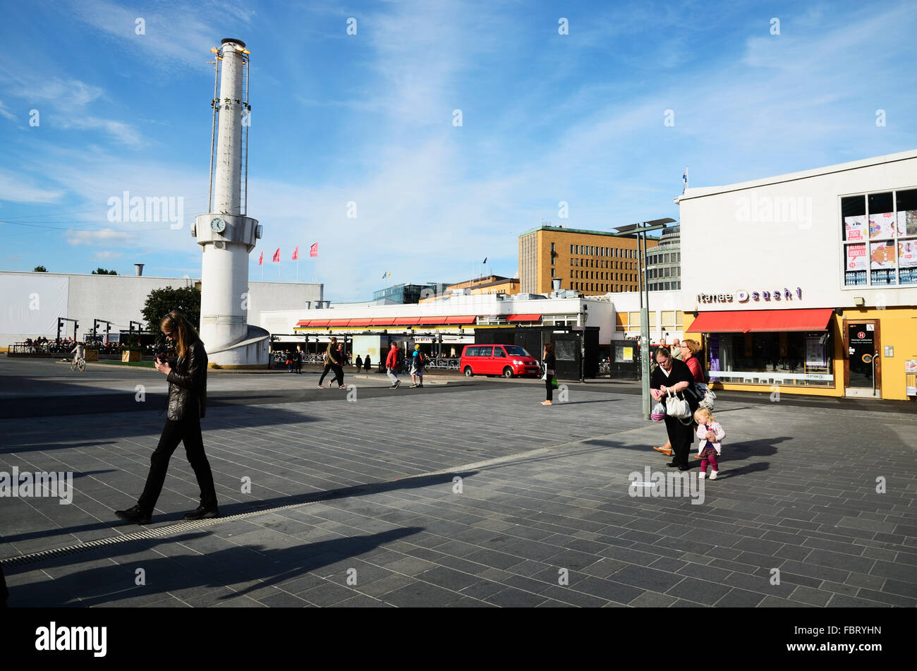 Lasipalatsi Square, located on Mannerheimintie in the Kamppi district of Helsinki, Finland. Stock Photo