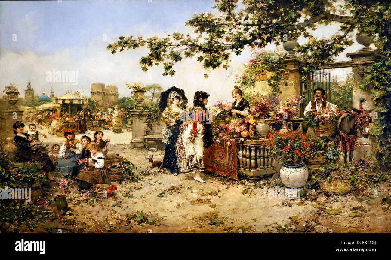 The Flower Market by José Benlliure Gil  1855 -  1937  Andalusia Spanish Spain Stock Photo