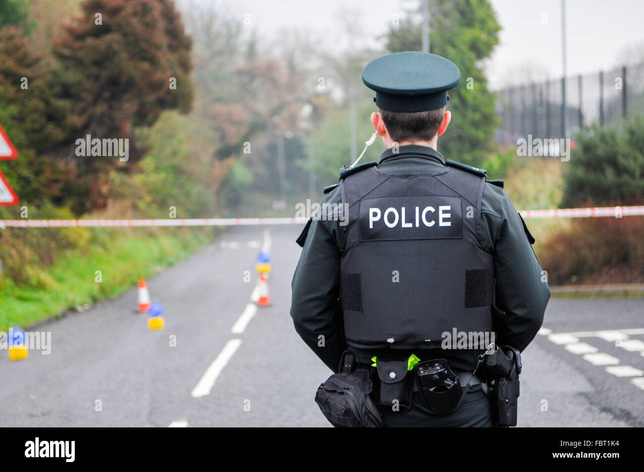 Greenisland, Northern Ireland. 19 Jan 2016 - Police close a road following a murder investigation Credit:  Stephen Barnes/Alamy Live News Stock Photo