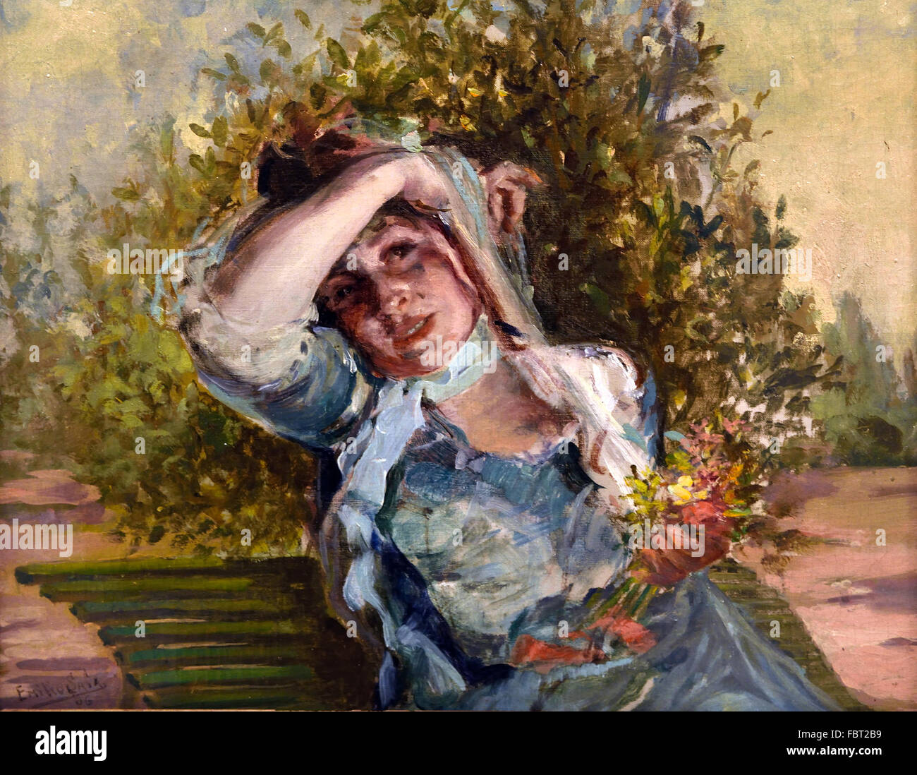 Girl with Flowers 1906 Emilio Sala Francés  Andalusia Spanish Spain Stock Photo