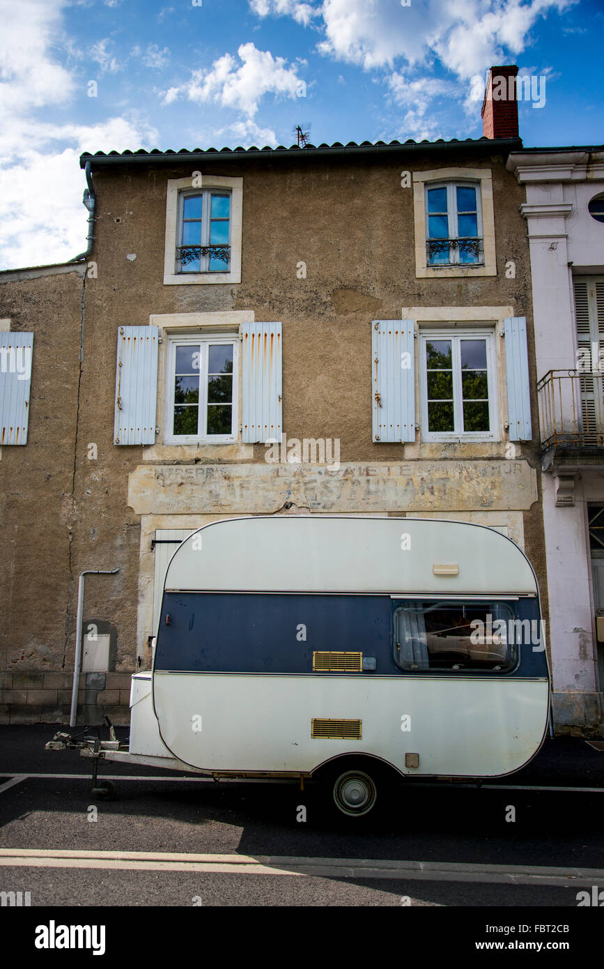 retro vintage caravan Montmorillon, France Stock Photo