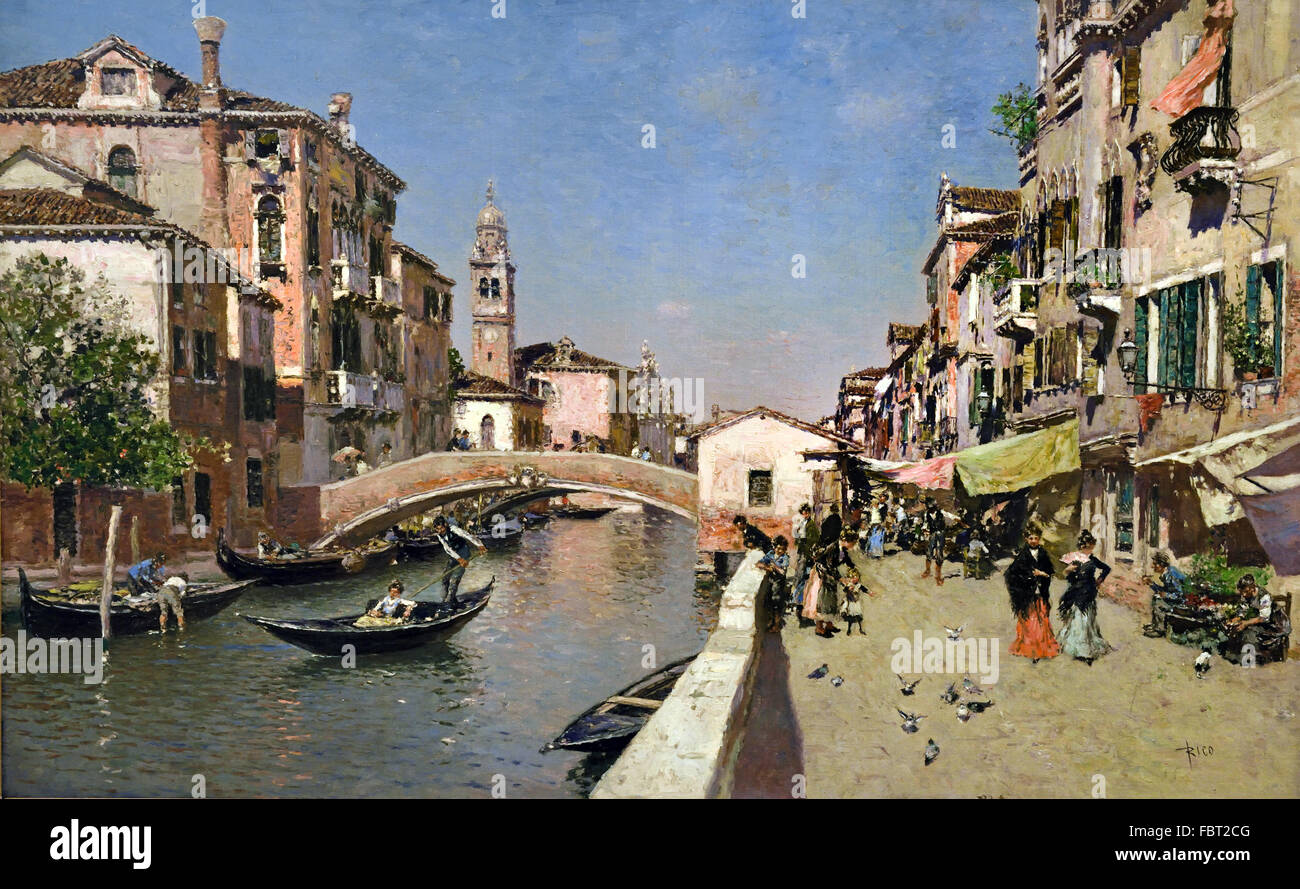 San Lorenzo River with the Campanile of San Giorgio dei greci, Venice ca. 1900   Rico Ortega, Martín 1833 - 1912 Spanish Spain Stock Photo