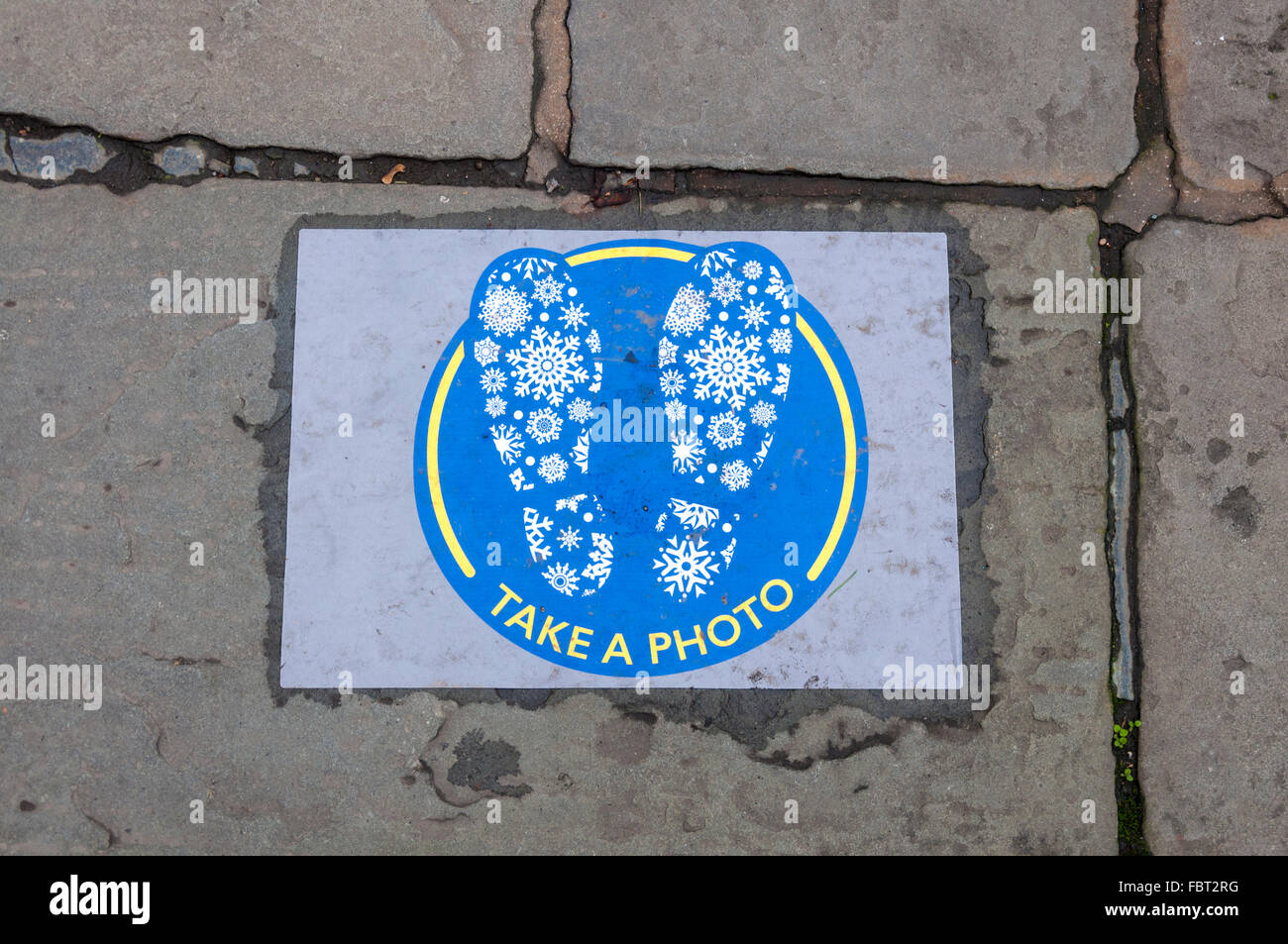 Take A Photo pavement slab in Bath, Somerset, England, UK Stock Photo
