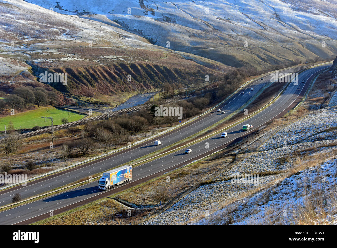 M6 Motorway, West Coast Main Line and River Lune. Lune Gorge, Cumbria, England, United Kingdom, Europe. Stock Photo