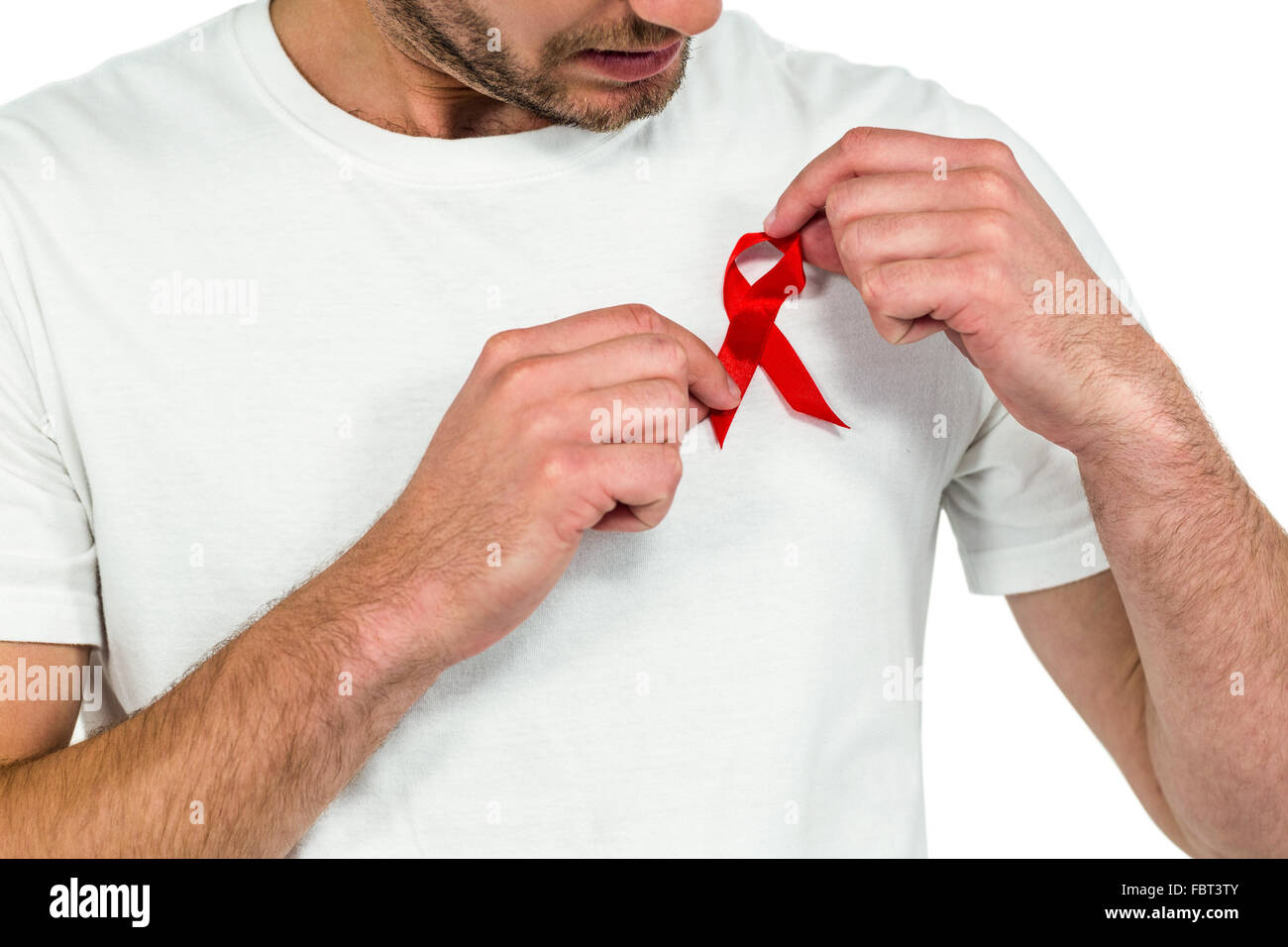 Man with red ribbon Stock Photo - Alamy