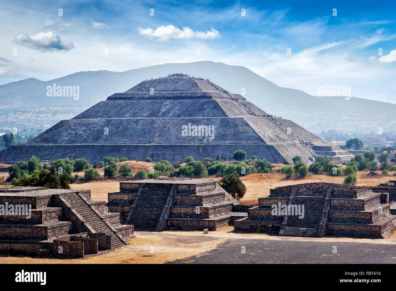 Panorama of Teotihuacan Pyramids Stock Photo