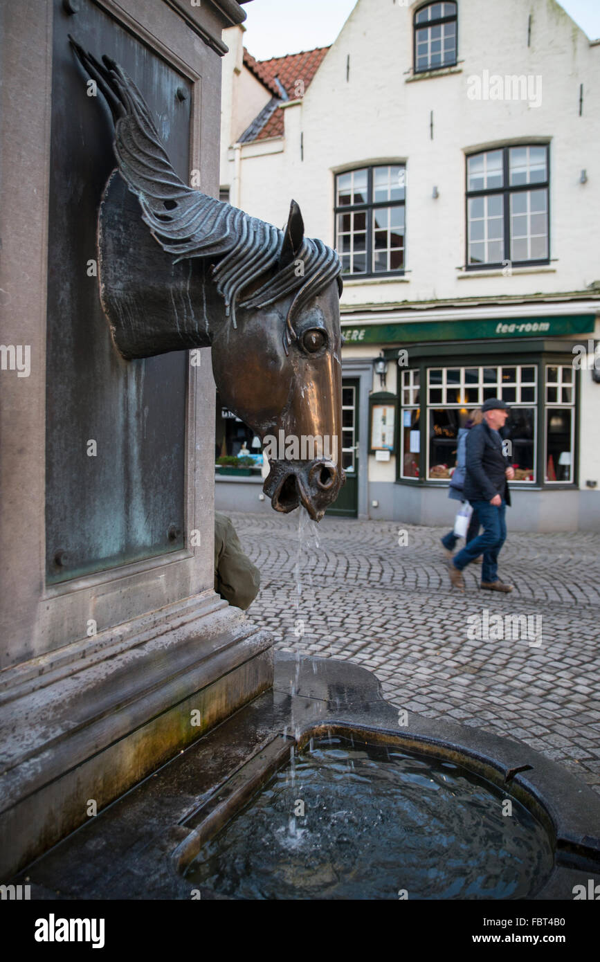 Horse head water fountain, Bruges Stock Photo Alamy