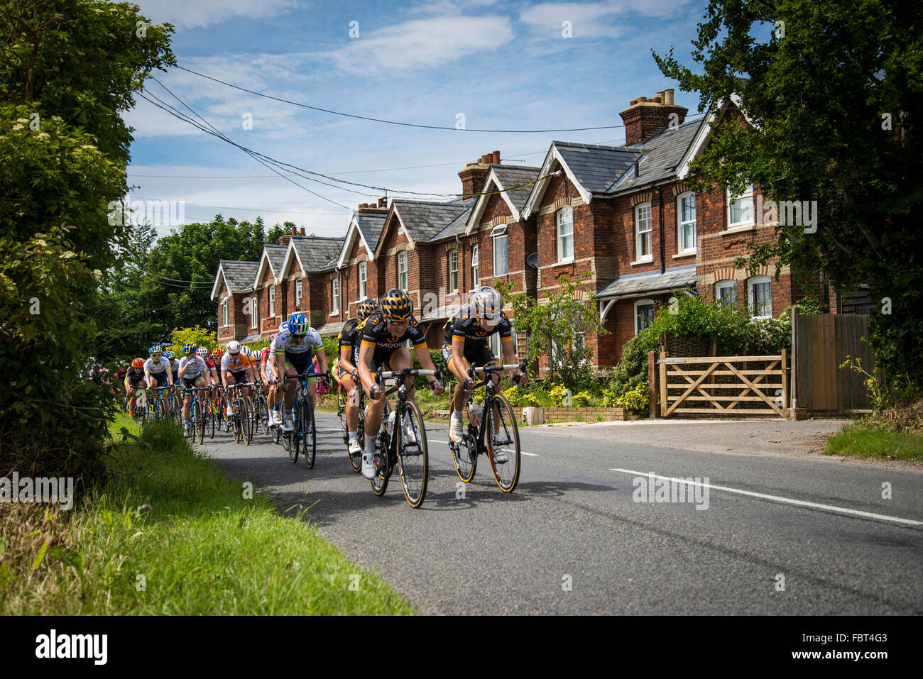 Women's Tour of Britain 2016. Passing Highbury Cottages Leiston suffolk. Stock Photo