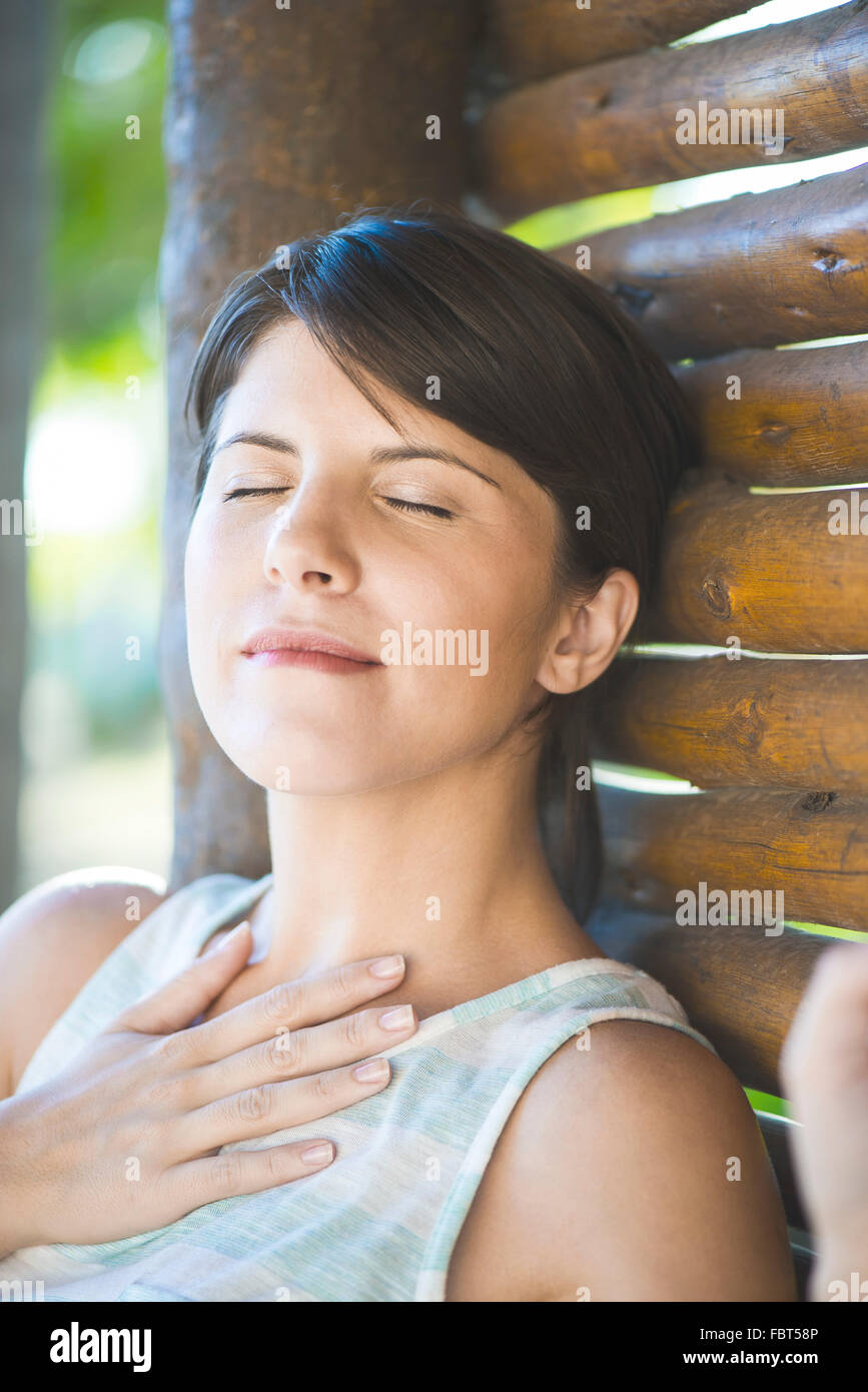 Woman relaxing with eyes closed Stock Photo - Alamy