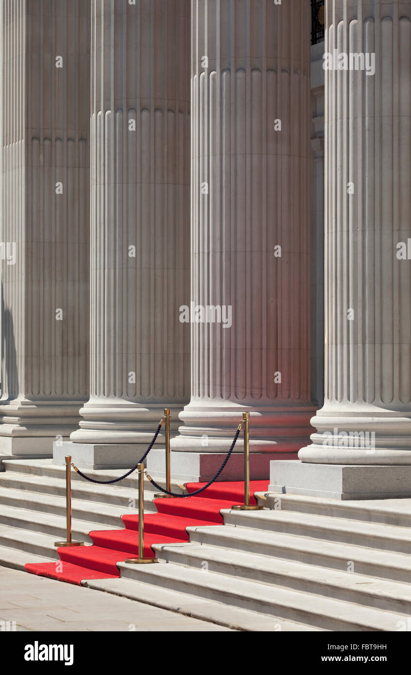Red Carpet at the entrance of the Four Seasons Hotel, the former Port of London Authority Building Stock Photo