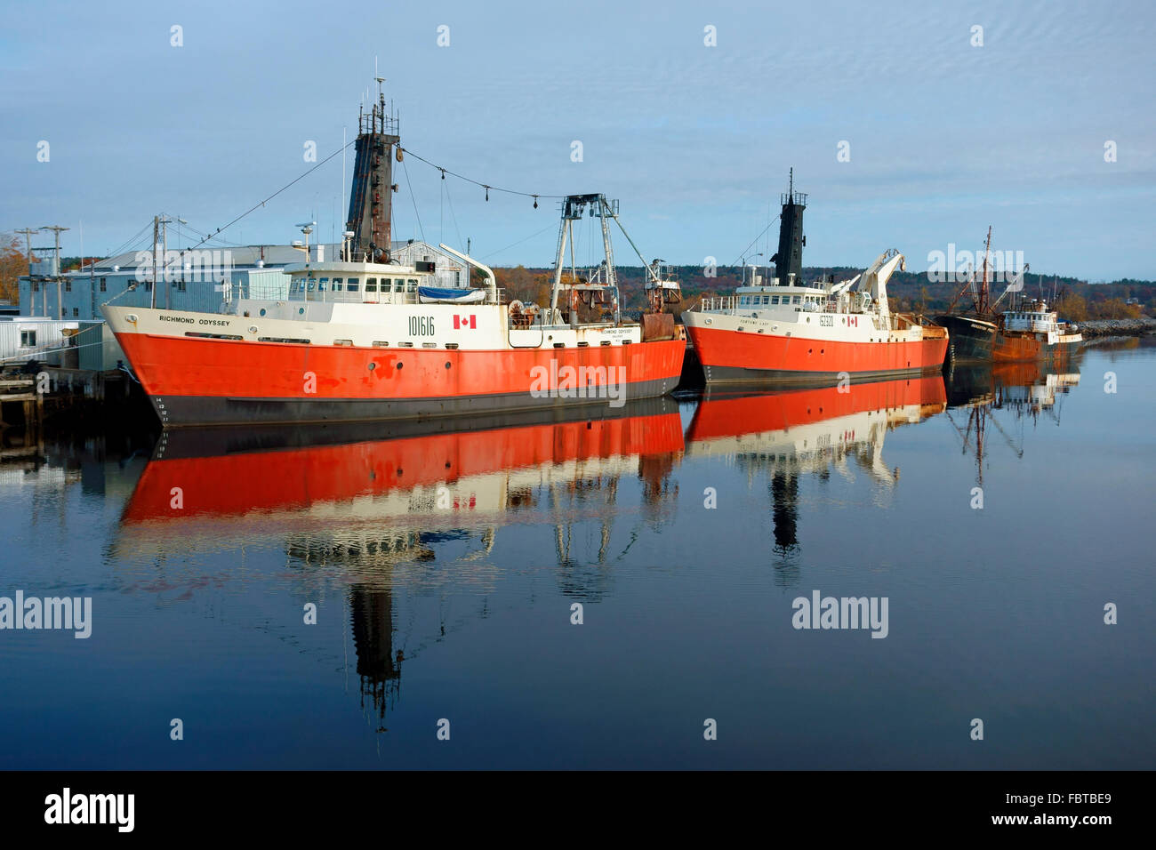 Factory freezer trawler fishing vessels at Liverpool, Nova Scotia, Canada Stock Photo
