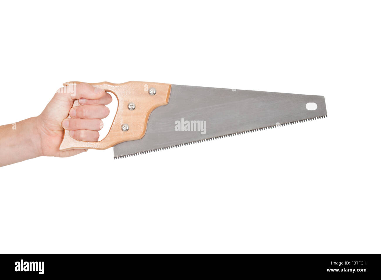hand with saw Stock Photo