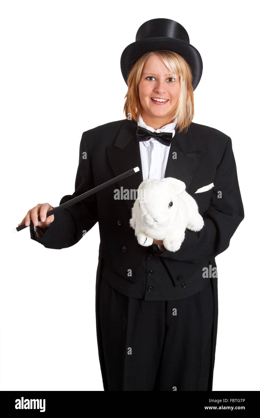 Magician with rabbit Stock Photo Alamy