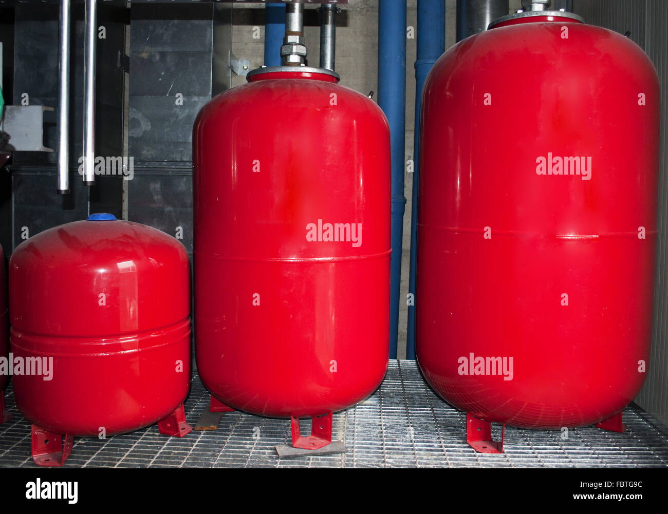 Red internal industrial boilers for heating Stock Photo