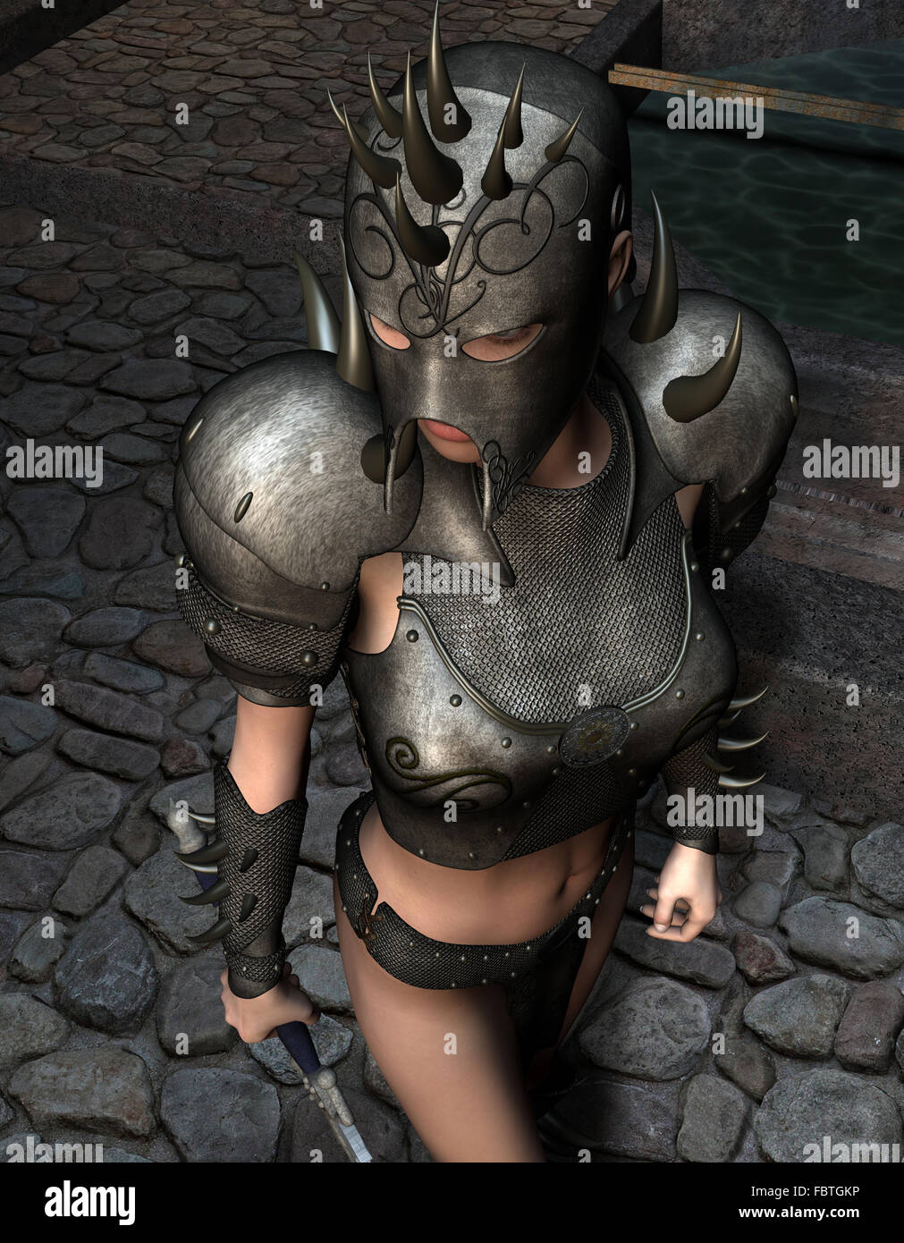 female warrior in armor Stock Photo