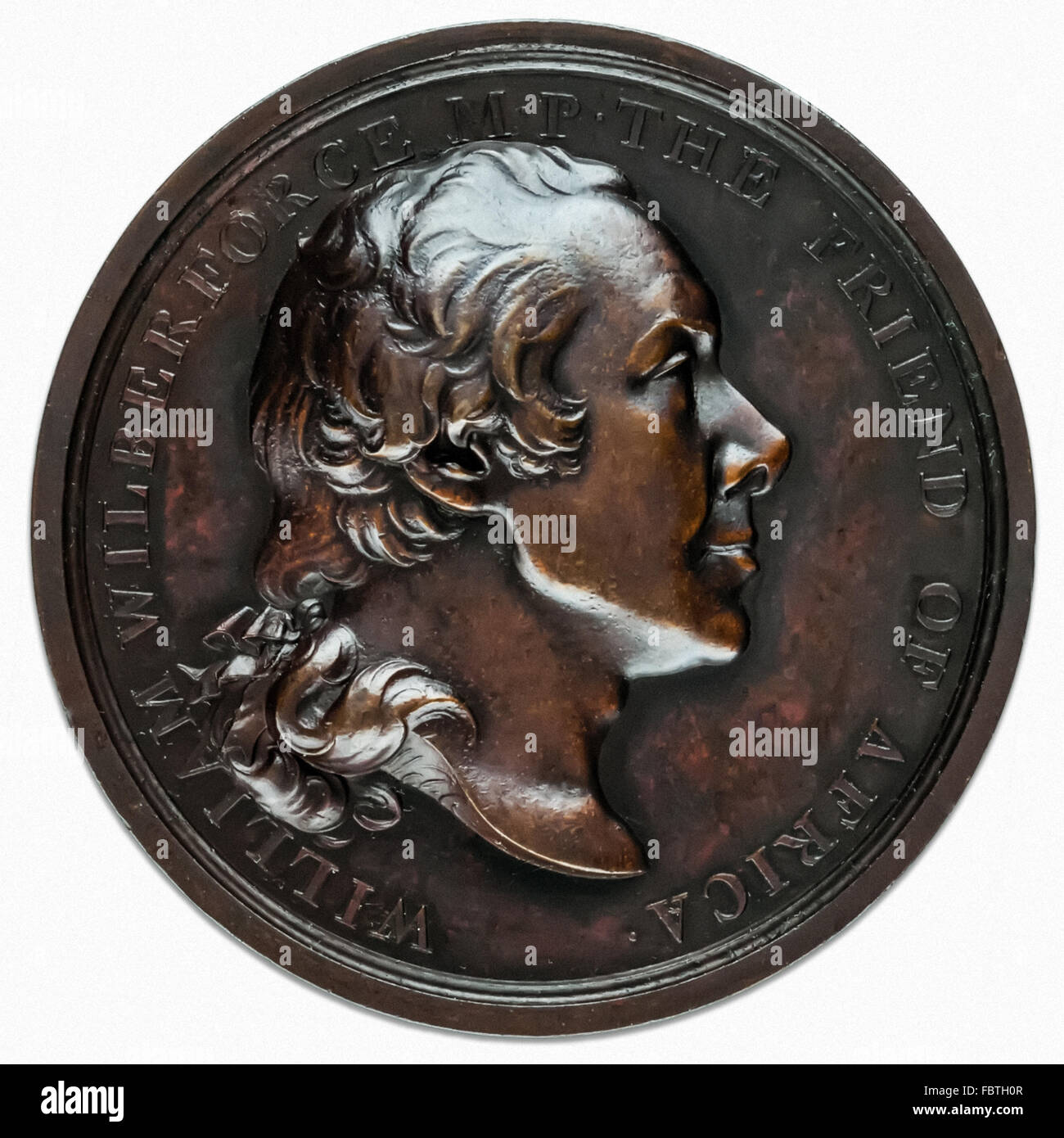 'William Wilberforce M.P. The Friend of Africa' bronze medal cast in 1807 by D. B. Spooner & Co., Birmingham, United Kingdom. Stock Photo