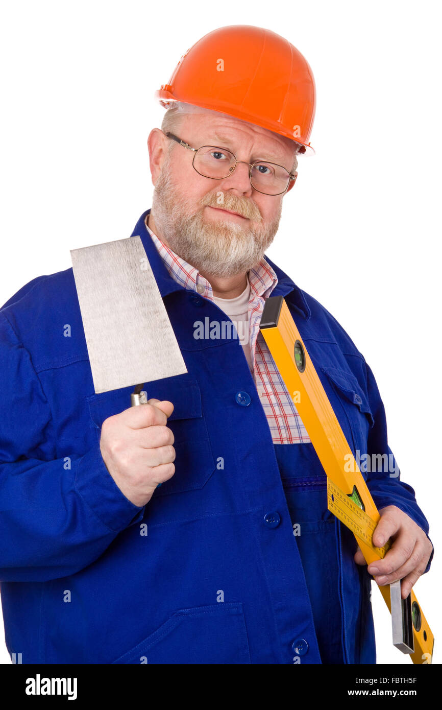 Mason with water level Stock Photo Alamy