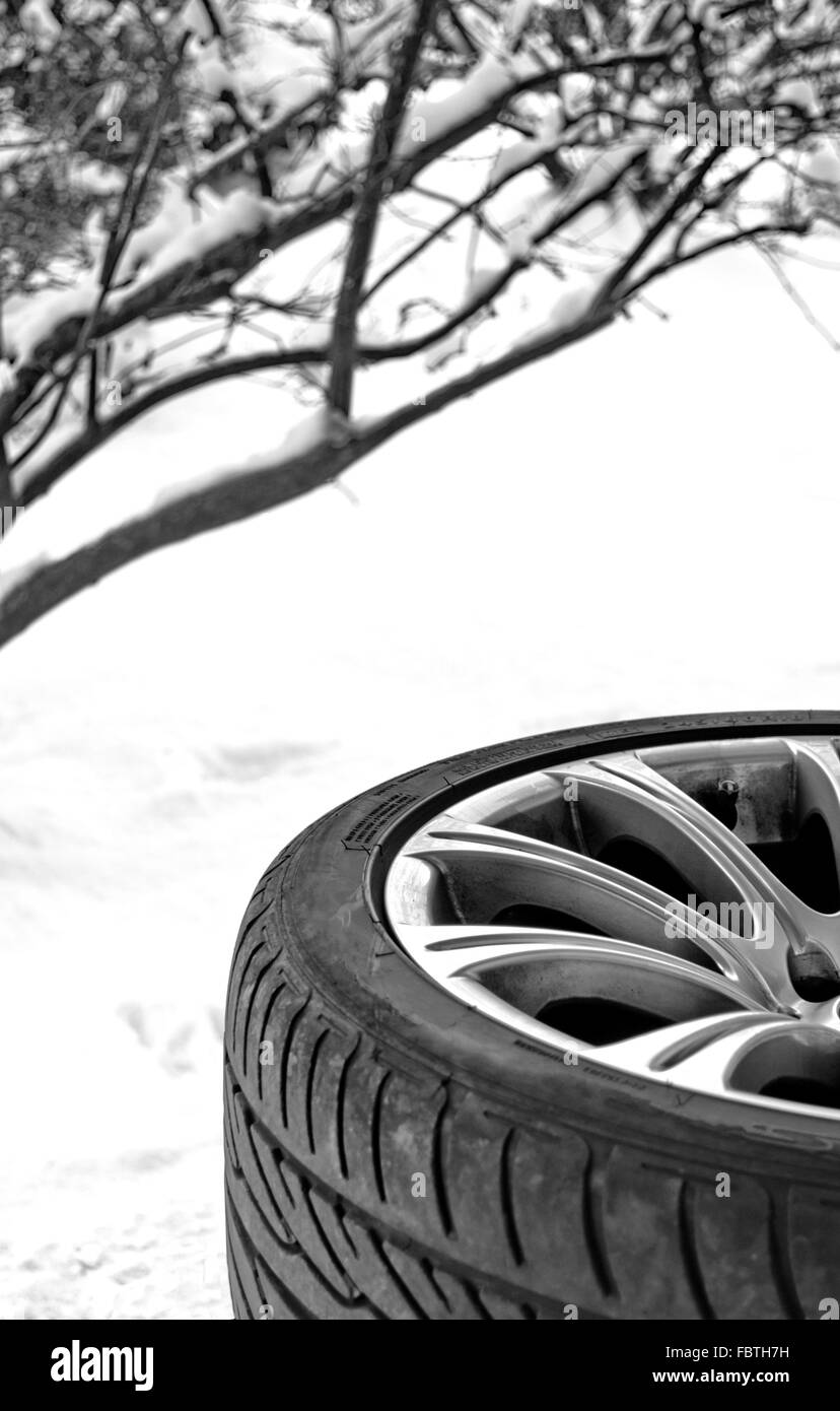 Winter Snow Tire Stock Photo