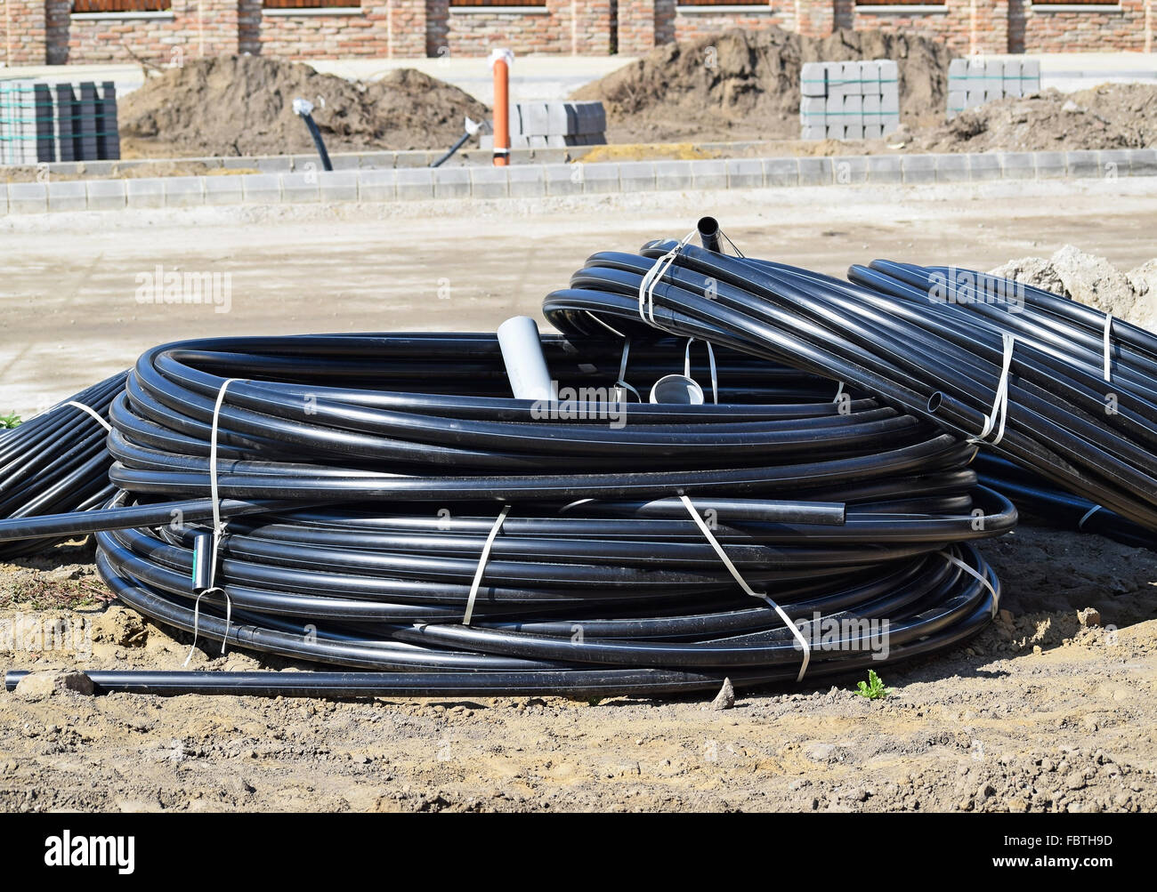 Cables at the road construction in the city Stock Photo Alamy