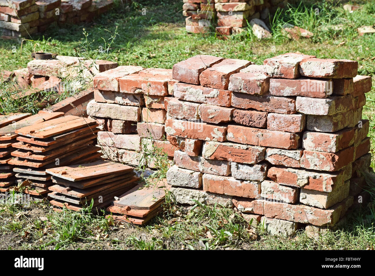 Old brick and roof tile construction materials Stock Photo Alamy