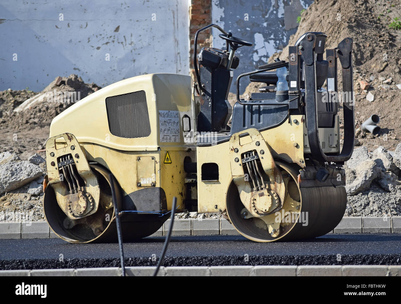 Stam roller at the road construction Stock Photo