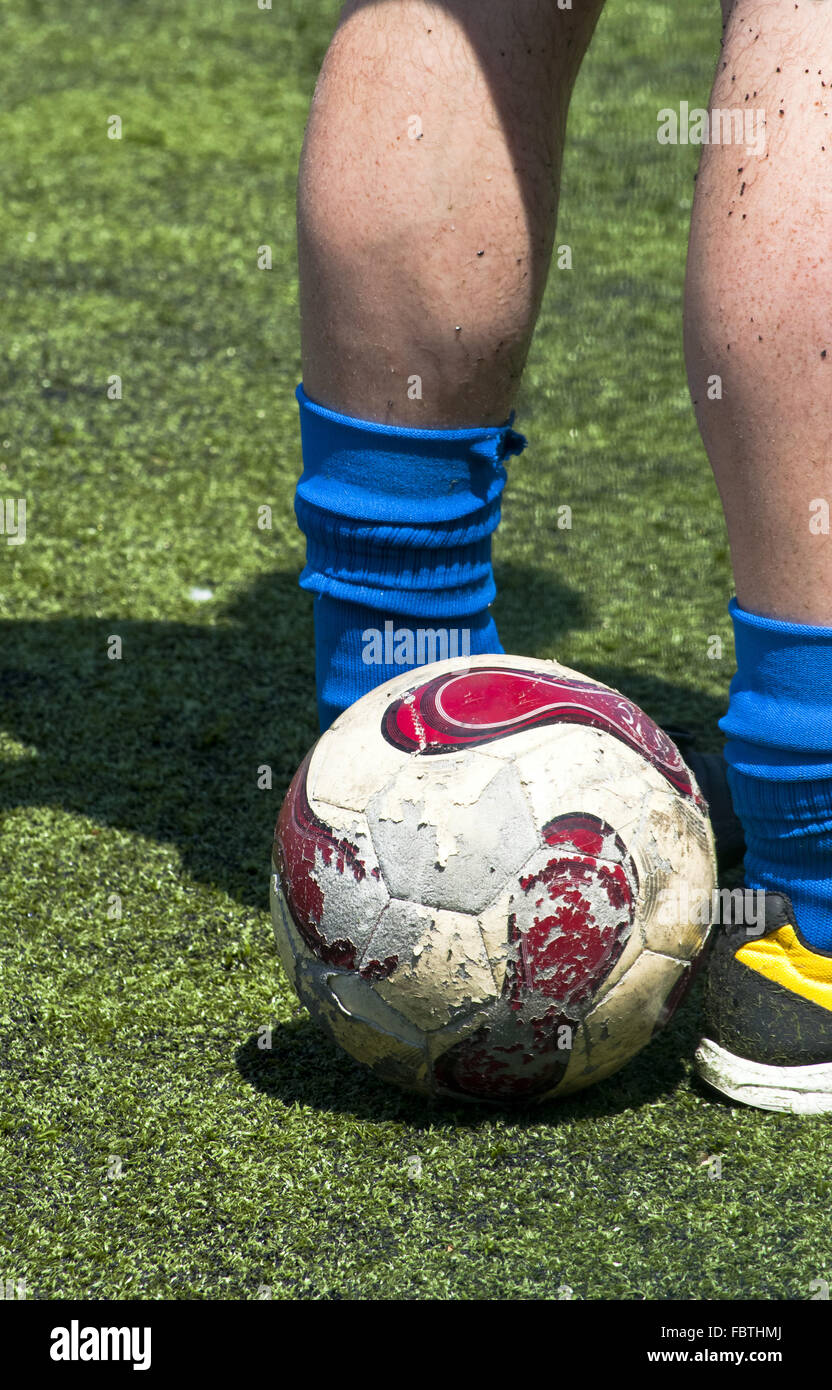 Soccer player with ball before a free kick Stock Photo