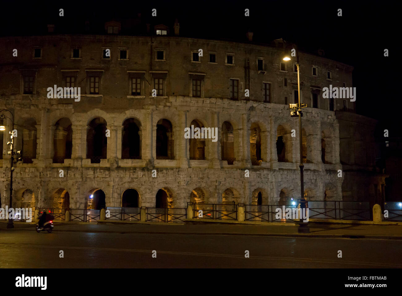 ROME, ITALY - DECEMBER 30 2014: The Theatre of Marcellus ( Italian: Teatro di Marcello)  ancient building at night in Rome, view Stock Photo