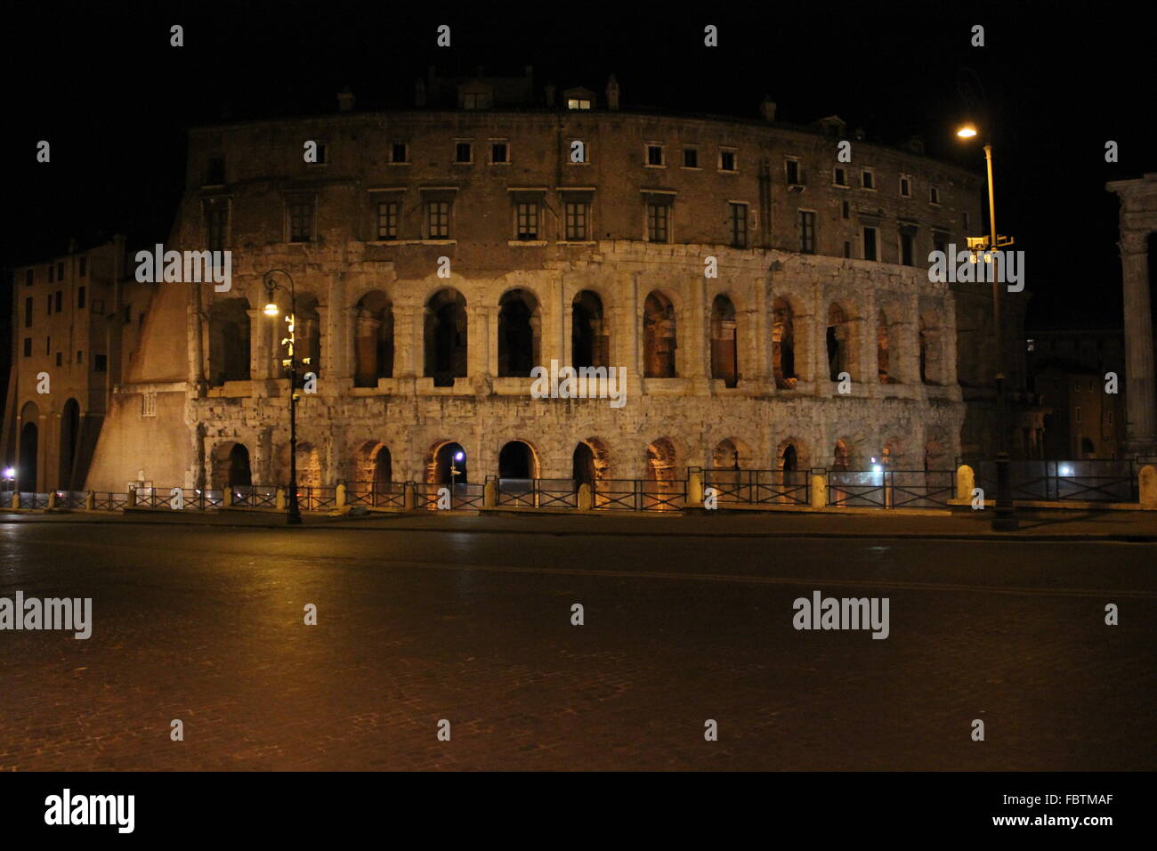 ROME, ITALY - DECEMBER 30 2014: The Theatre of Marcellus ( Italian: Teatro di Marcello)  ancient building at night in Rome, view Stock Photo