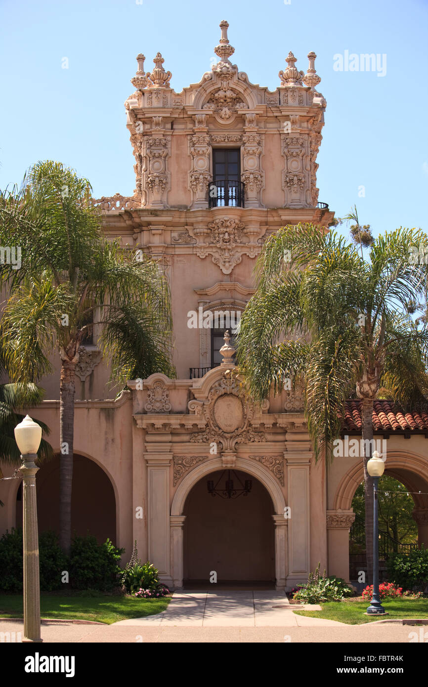 Detail of the carvings on the Casa de Balboa building in Balboa Park in San Diego Stock Photo