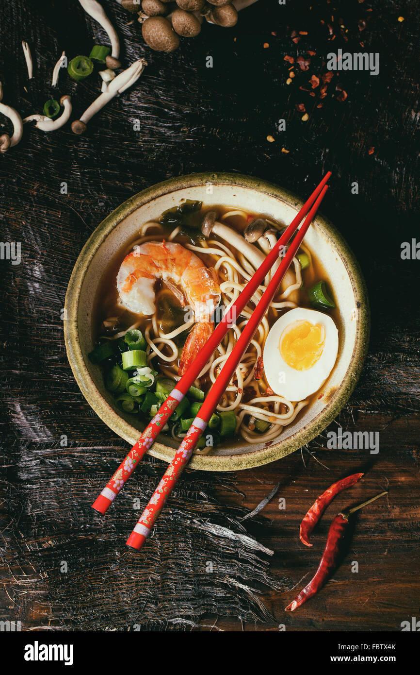 Asian soup ramen with shrimp Stock Photo