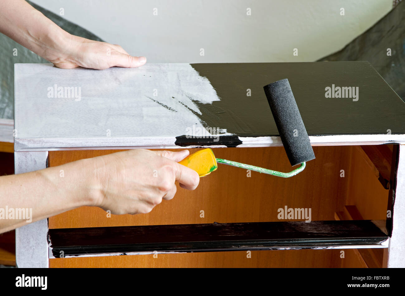 painter with paint roller Stock Photo Alamy