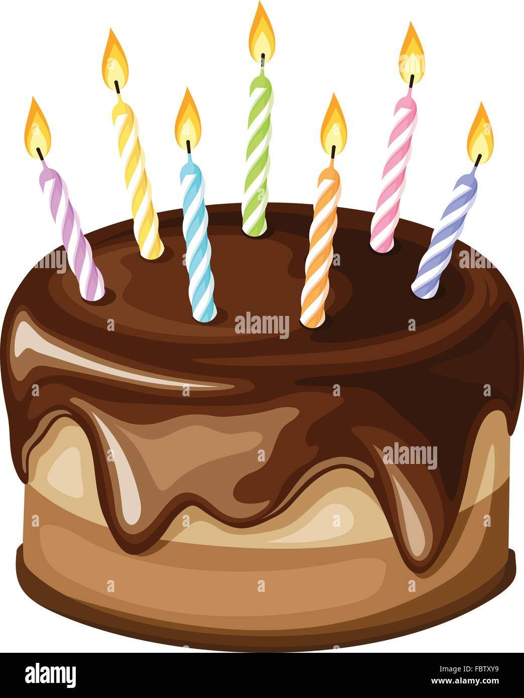 Chocolate birthday cake with candles. Vector illustration Stock Vector