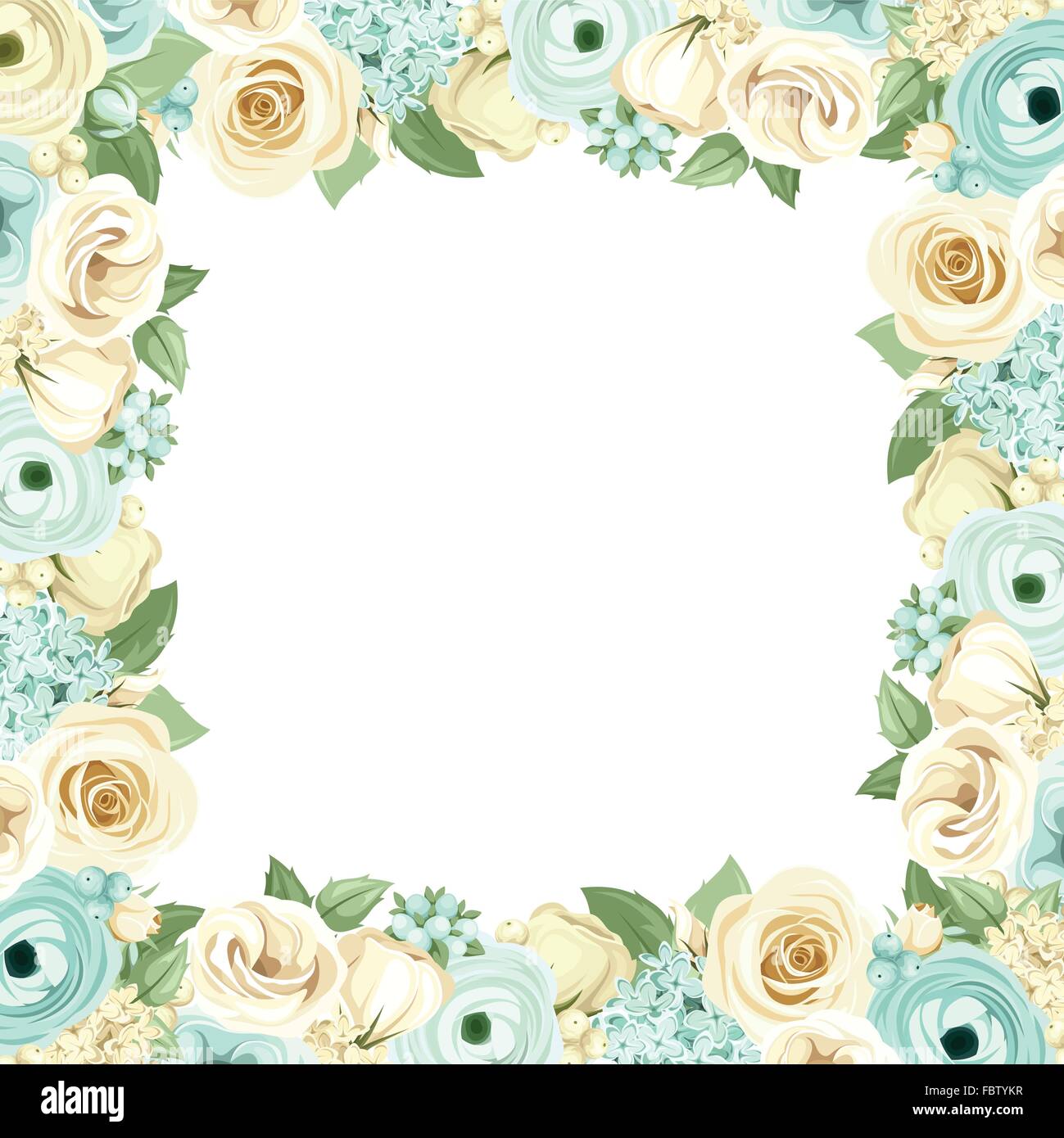 Frame with blue and white flowers. Vector illustration. Stock Vector
