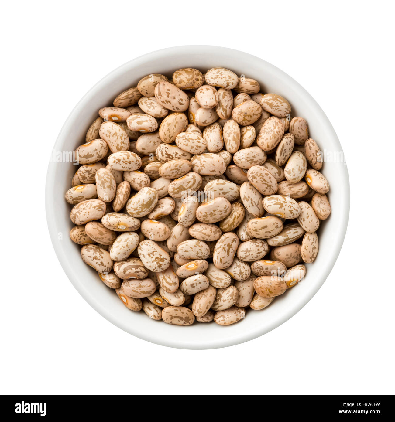 Overhead View of Pinto Beans in a Ceramic Bowl Stock Photo