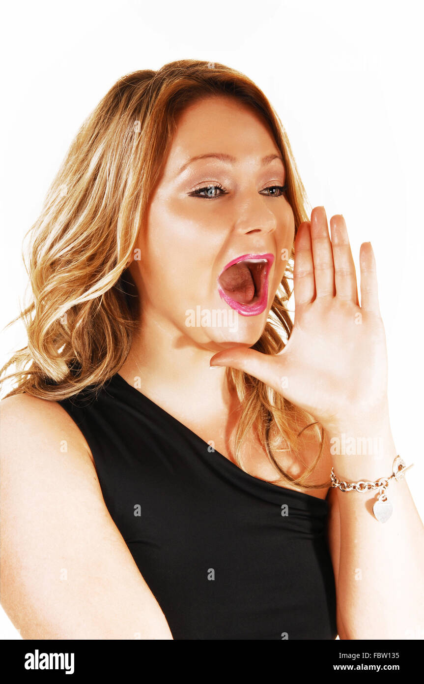 Blond woman yelling. Stock Photo