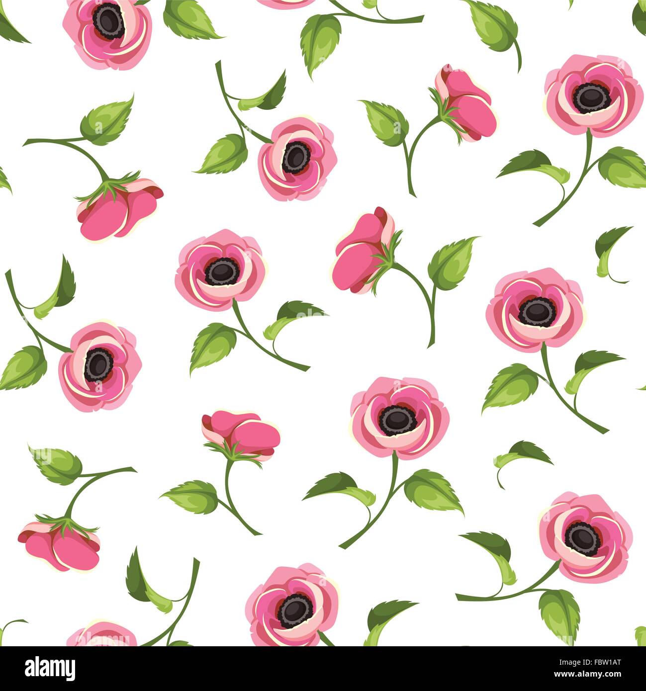 Seamless pattern with pink anemone flowers. Vector illustration Stock ...