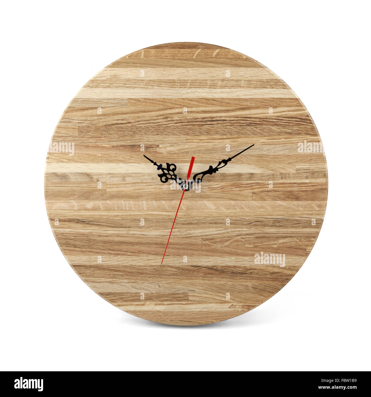Wooden round wall watch - clock isolated on white background Stock ...