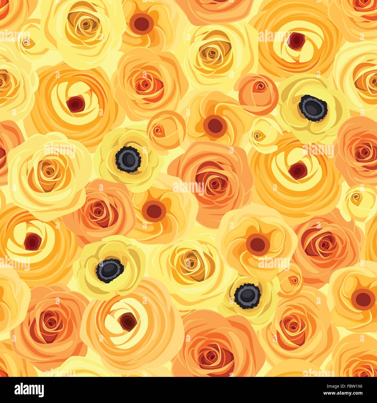 Seamless background with orange and yellow flowers. Vector illustration